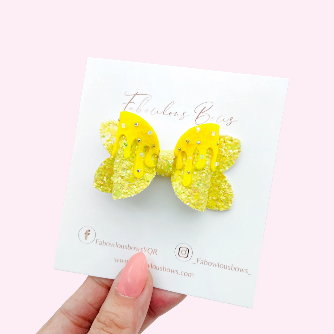 Rhinestone Drippy Bow // 2.5” Yellow