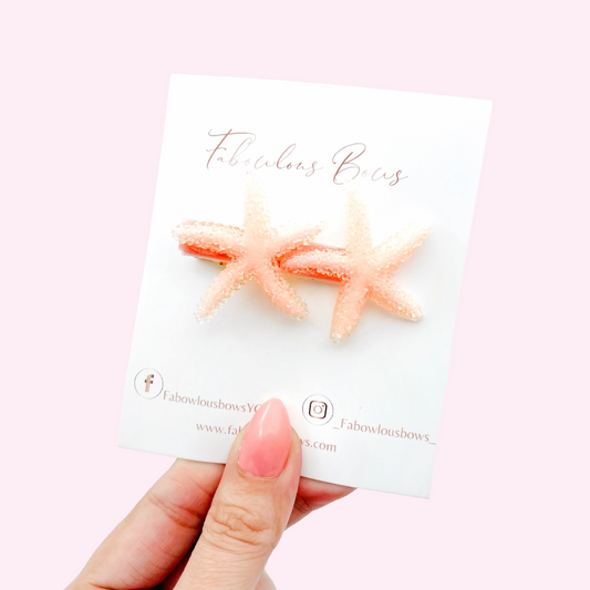 Peachy Pink Crystal Starfish // Bar Clip