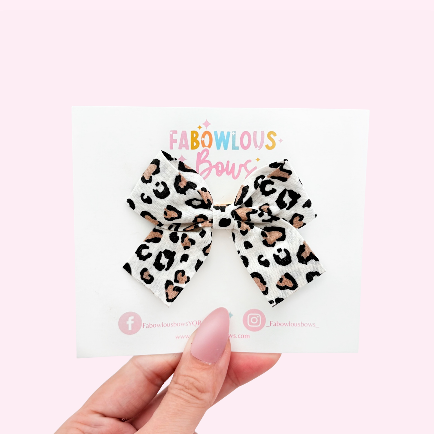 Leopard Hearts White - Mini Hand Tied Bow
