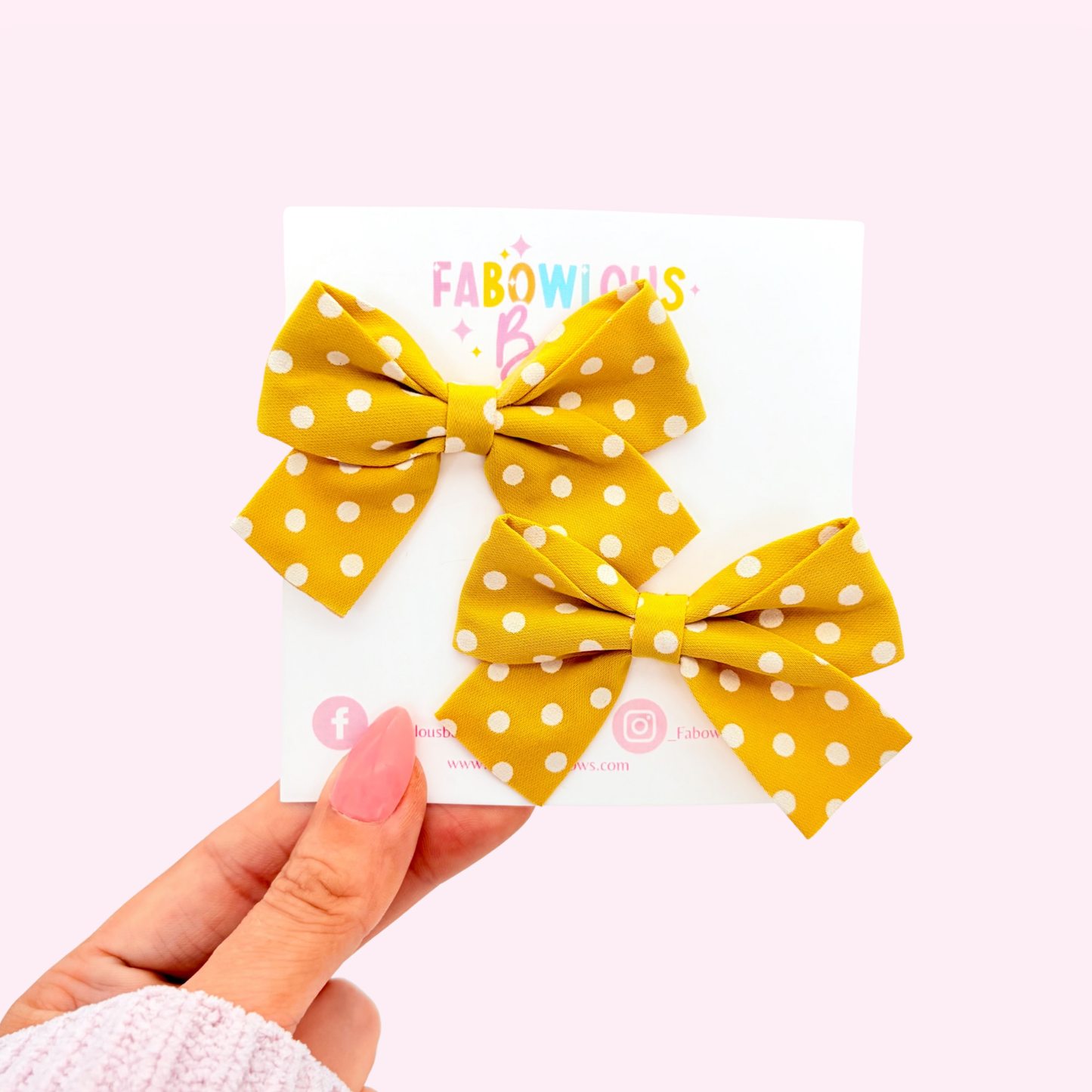 Polka Dot Yellow • Mini Hand Tied Pigtails