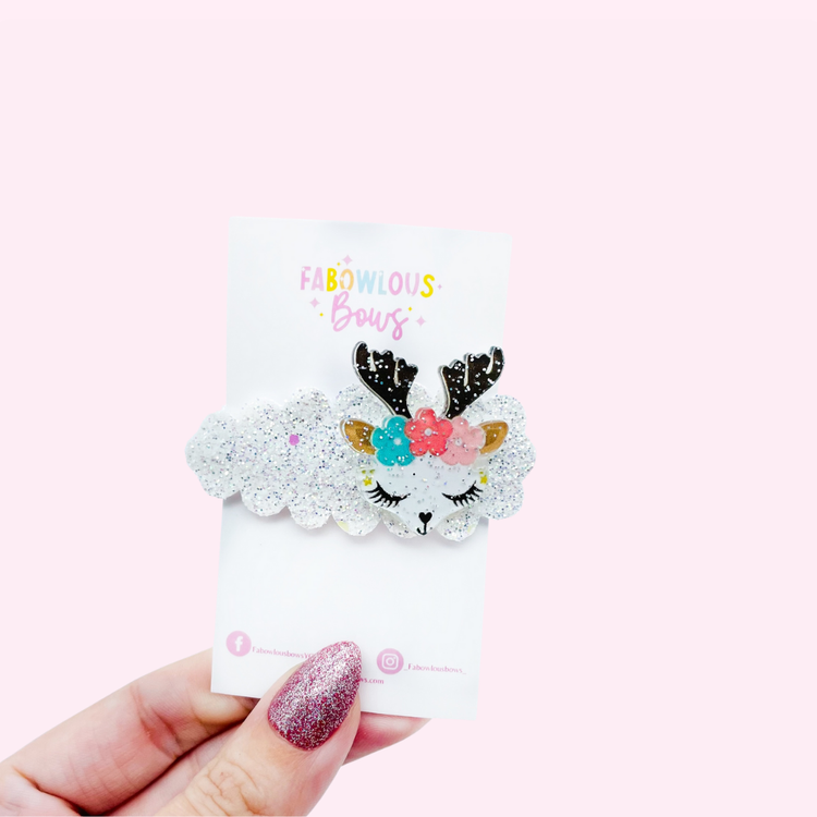 Glitter Floral Deer // Snap Clip