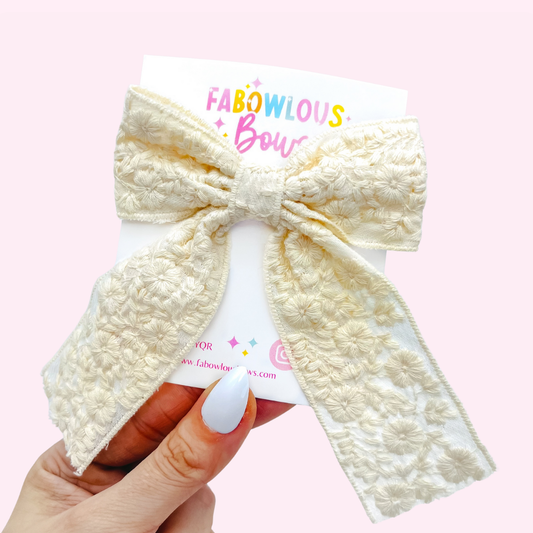 Cream Embroidered // Fabric Bow