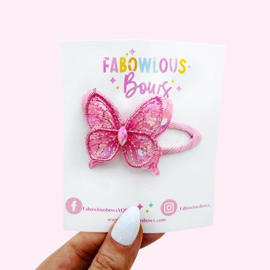 Pink Sequin Butterfly // Fabric Snap Clip