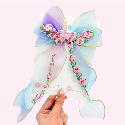Spring Floral Elegance • Fabric Tulle Bow