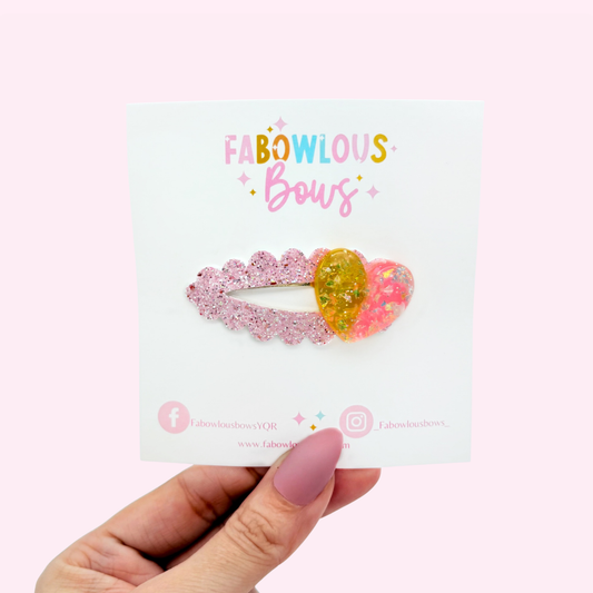Glitter Yellow/Pink Hearts - Deluxe Clip