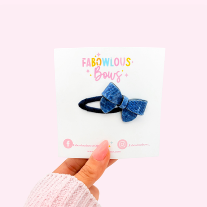 Dark Denim Acrylic Bow • Open Snap Clip
