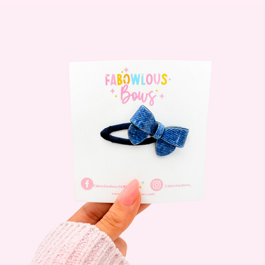 Dark Denim Acrylic Bow • Open Snap Clip