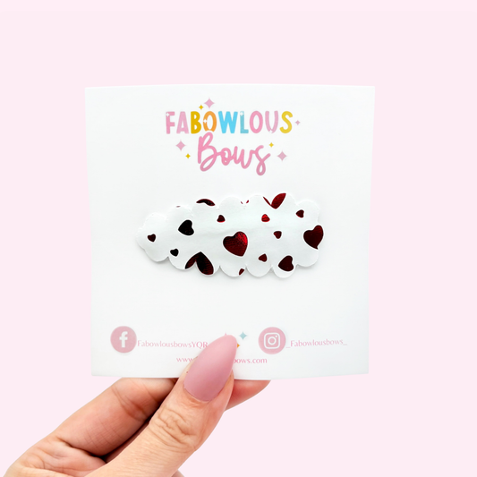 White & Red Foil Hearts - Snap Clip - 3 for $10
