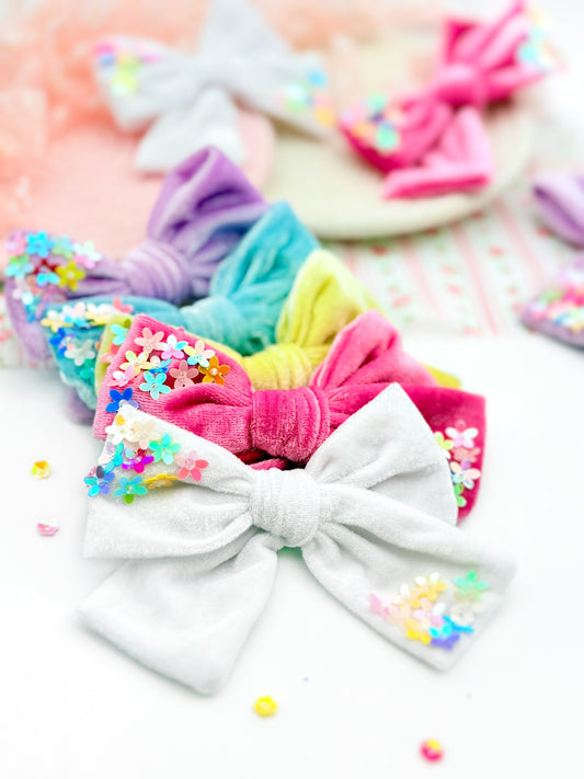 Sequin Spring Flowers • Velvet Bow