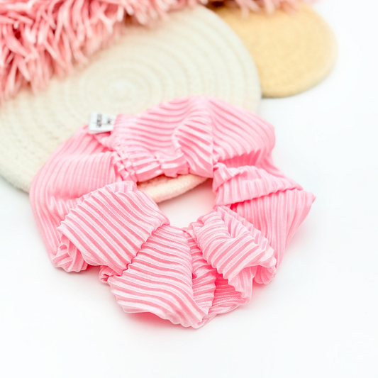 Pink Ribbed Satin  • Scrunchie • 3 for $25