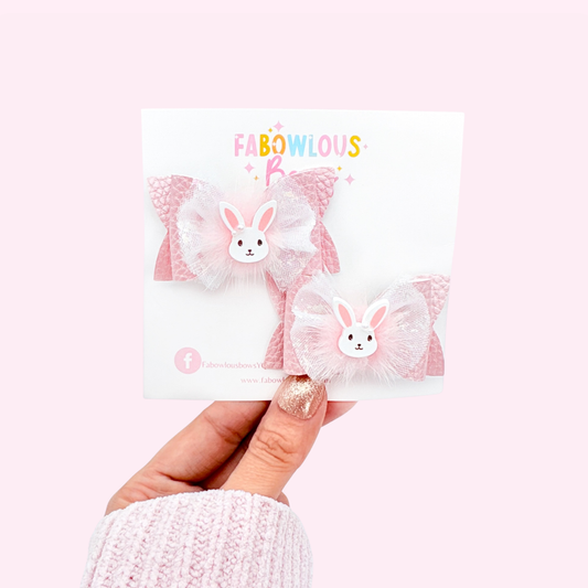 Pink & Pearls Bunny Fluff • Pigtail Set