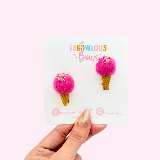 Sprinkle Ice Cream Pop • Neon Pink • Pigtail Set