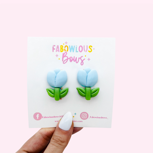 Blue Tulips // Bar Clip Pigtail Set