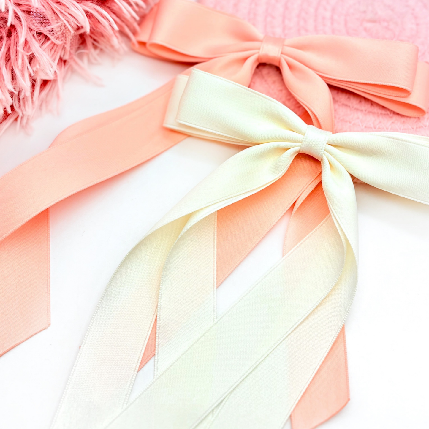 Silk Ribbon -Pink or White - Long Tail Bow