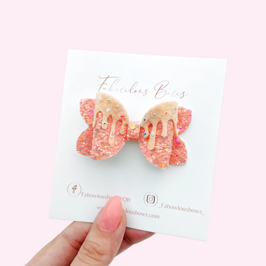 Rhinestone Drippy Bow // 2.5” Peach