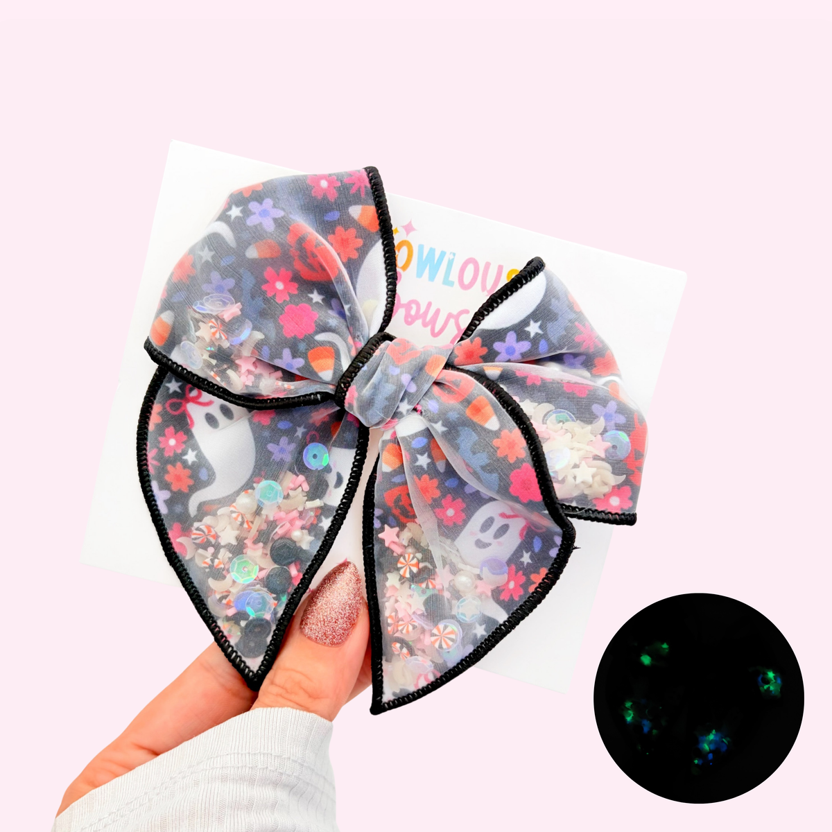 Floral Boo • Glow In The Dark • Confetti Fabric Fable Bow