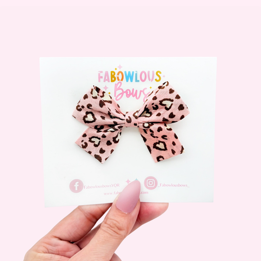 Leopard Hearts Pink - Mini Hand Tied Bow
