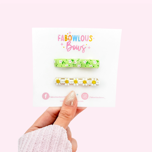 Daisy Floral Bar Clip Set • Green