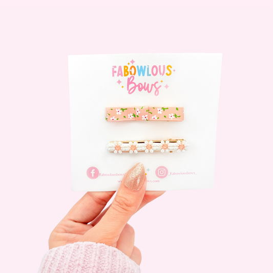 Daisy Floral Bar Clip Set • Peachy Pink