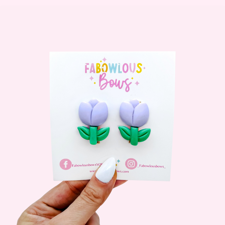 Purple Tulips // Bar Clip Pigtail Set