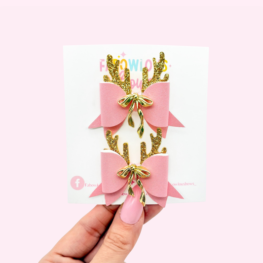 Gold Bows & Reindeer // Pigtails