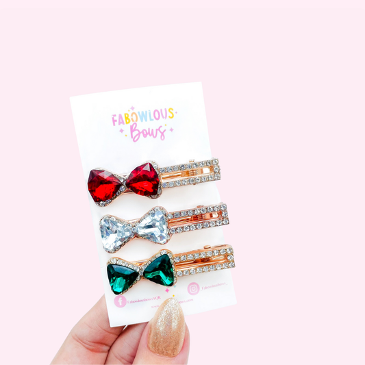 Rhinestone Bow Clip Set