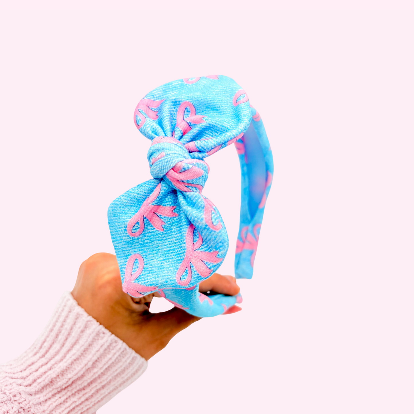 Light Denim Bows • Knotted Fabric Headband