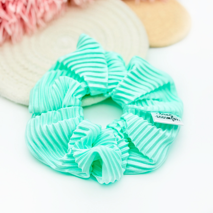Summer Blue Ribbed Satin  • Scrunchie • 3 for $25