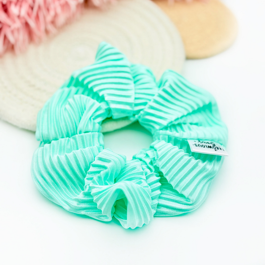 Summer Blue Ribbed Satin  • Scrunchie • 3 for $25