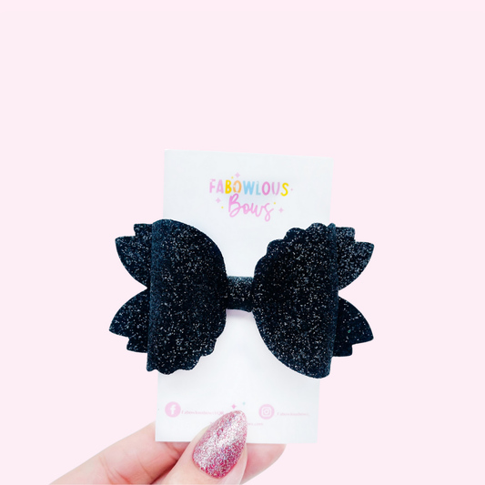 New Years Black Glitter Bow