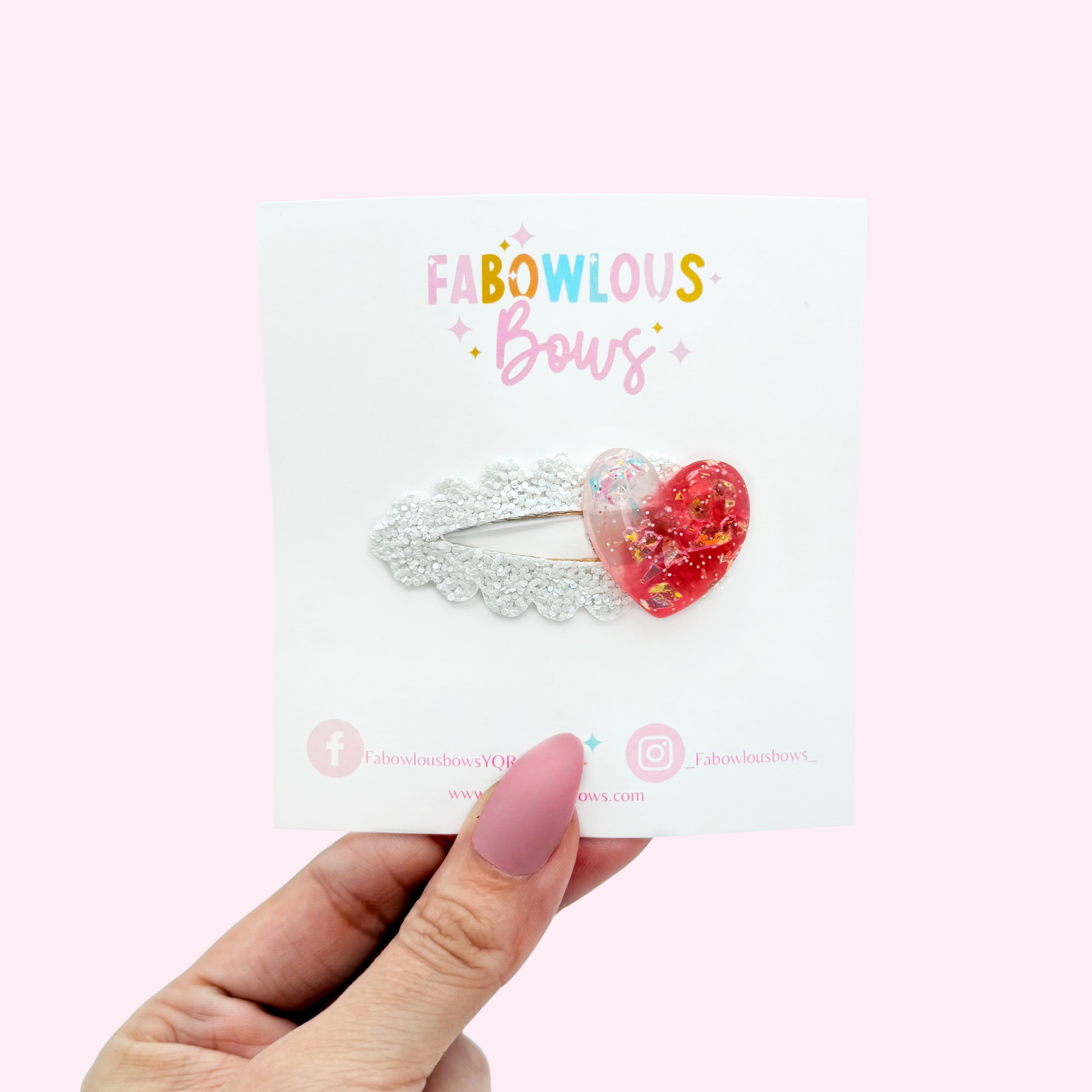 Glitter Red/White Hearts - Deluxe Clip