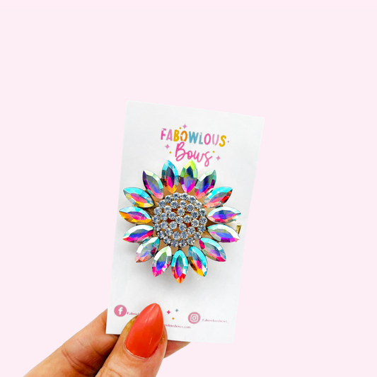 Sunflower Rhinestone // Iridescent Bar Clip