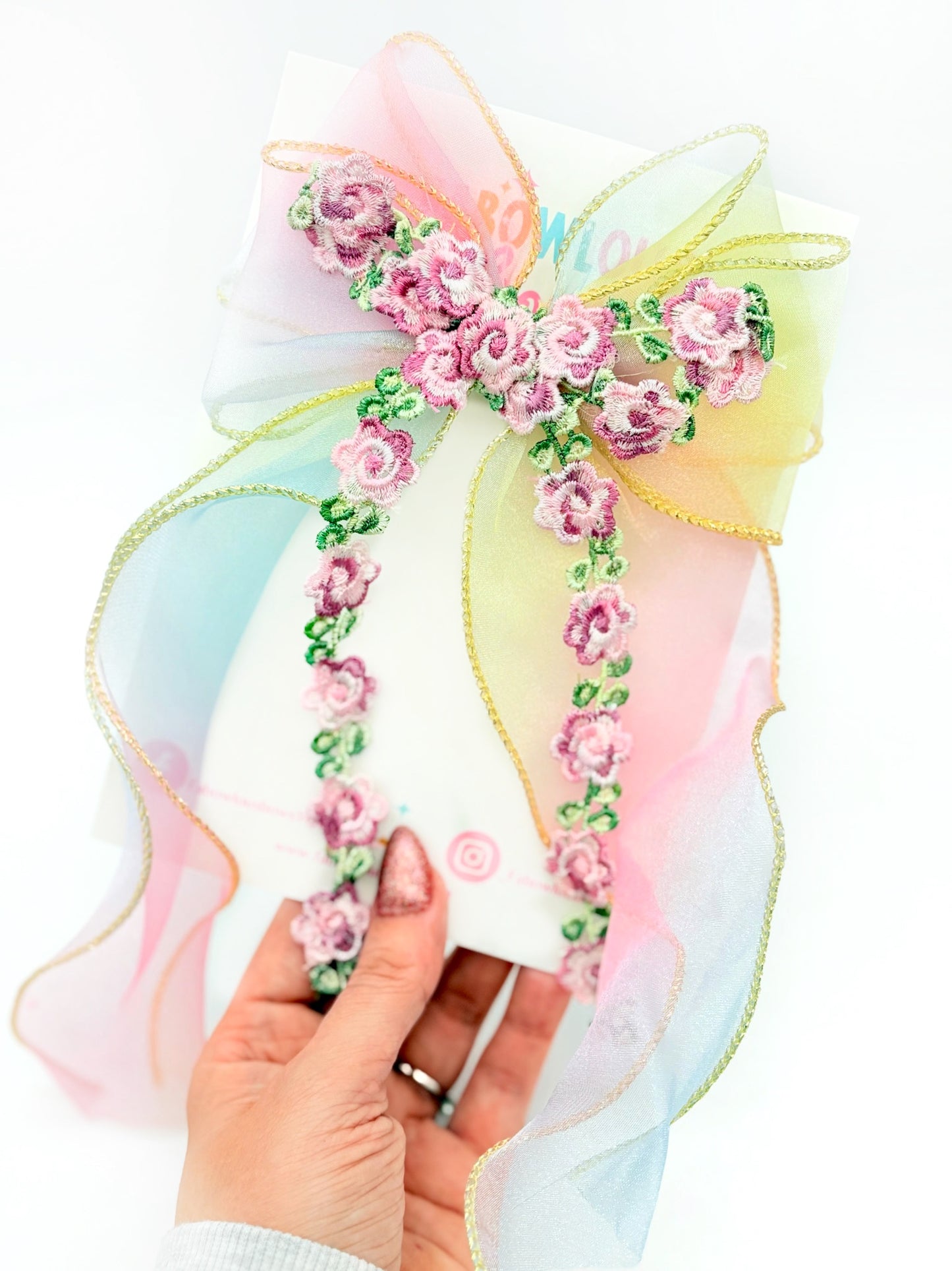 Pastel Floral Elegance - Fabric Tulle Bow