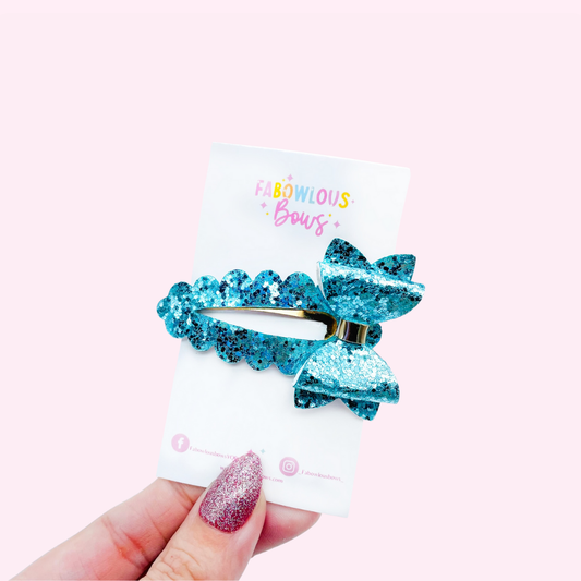 Snowflake Blue Bow // Deluxe Clip