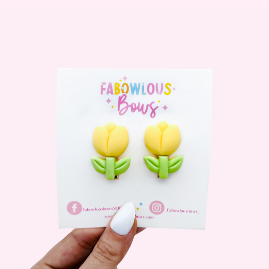 Yellow Tulips // Bar Clip Pigtail Set