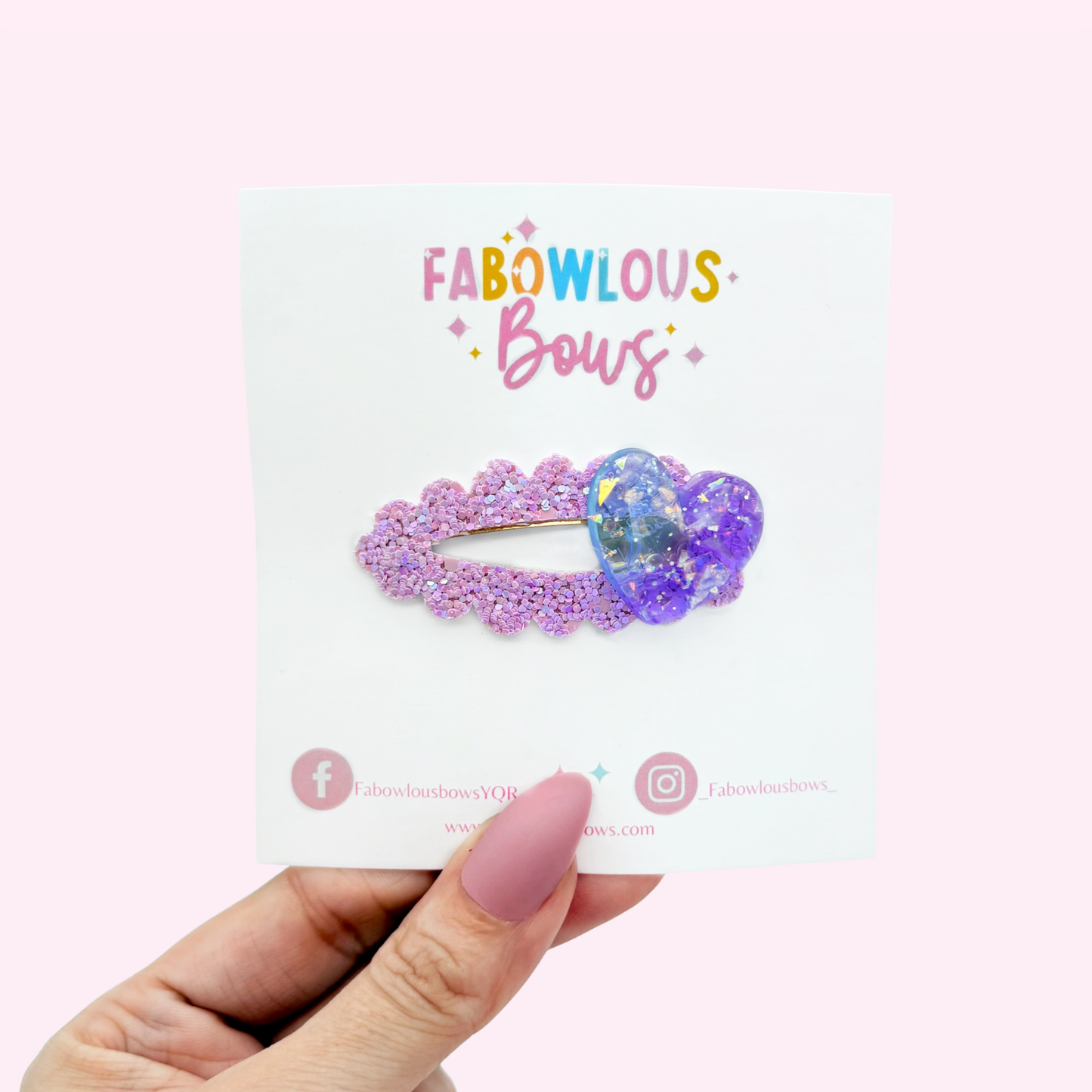 Glitter Purple/Blue Hearts - Deluxe Clip