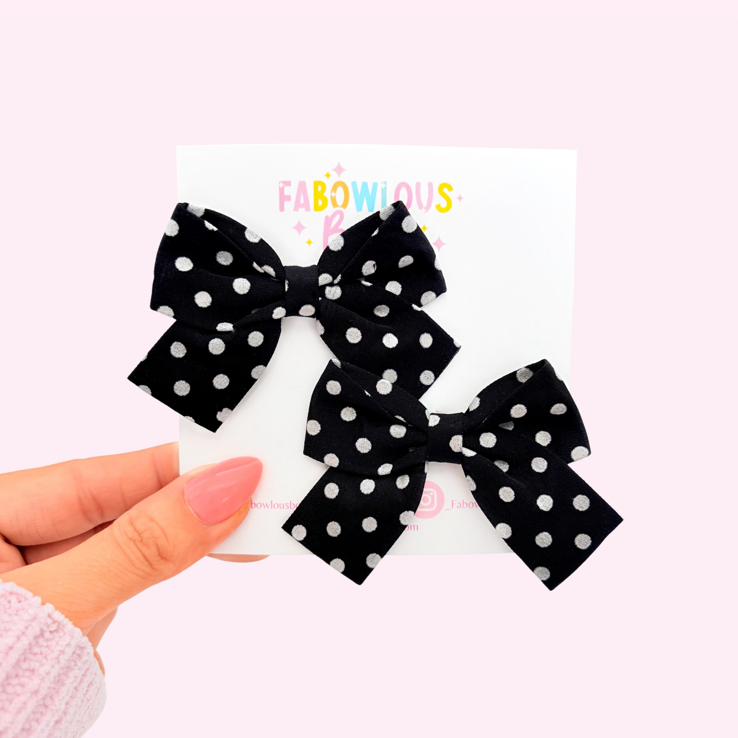 Polka Dot Black • Mini Hand Tied Pigtails