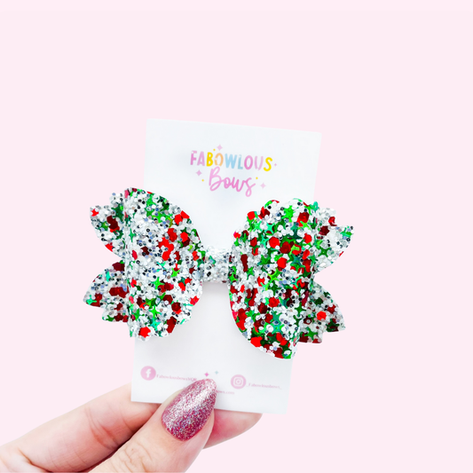 Green & Red Christmas Glitter Bow