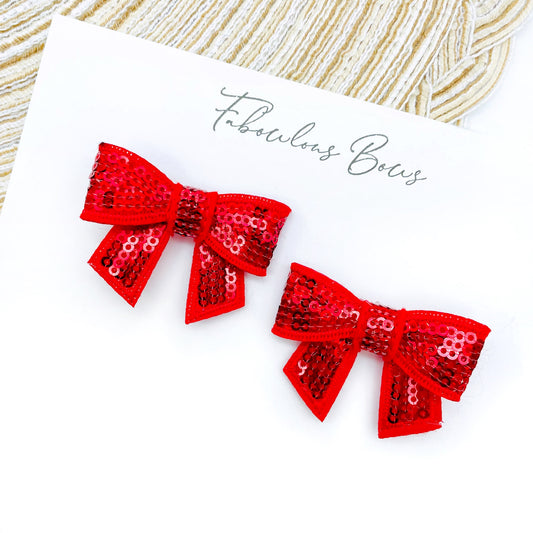 Mini Sequin Pigtails // Red 1.75”