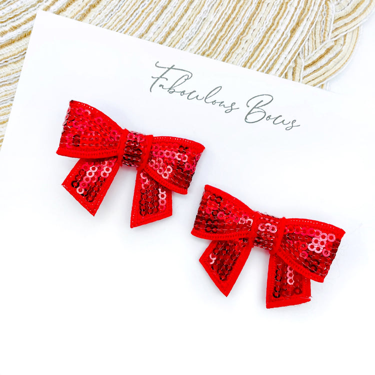 Mini Sequin Pigtails // Red 1.75”