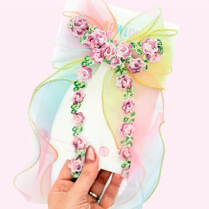 Pastel Floral Elegance - Fabric Tulle Bow