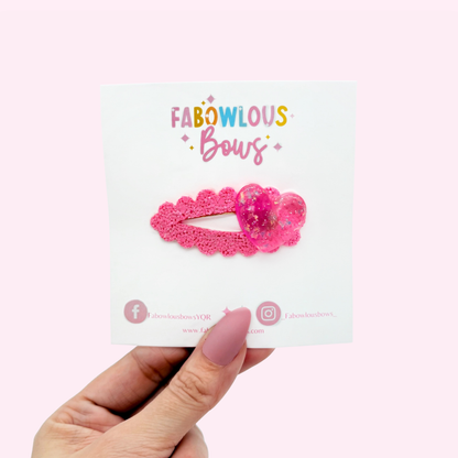 Glitter Pink/Hot Pink Hearts - Deluxe Clip