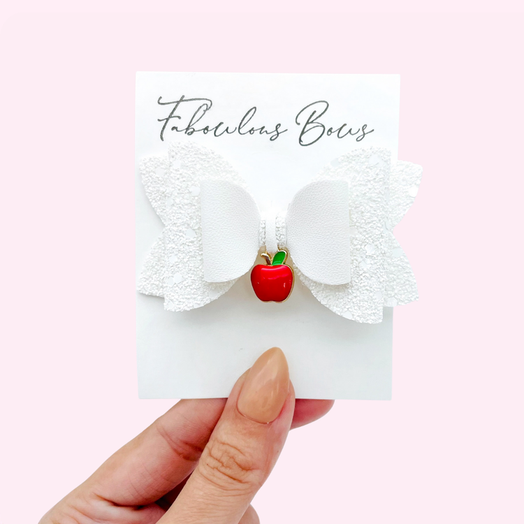 White Glitter Apple Charm // 3” Bella