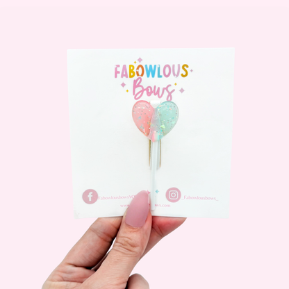 Heart Lollipop Hairclip - Glitter Blue/Pink
