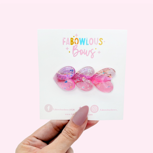 Glitter Trio Hearts Purple/Pink - Bar Clip