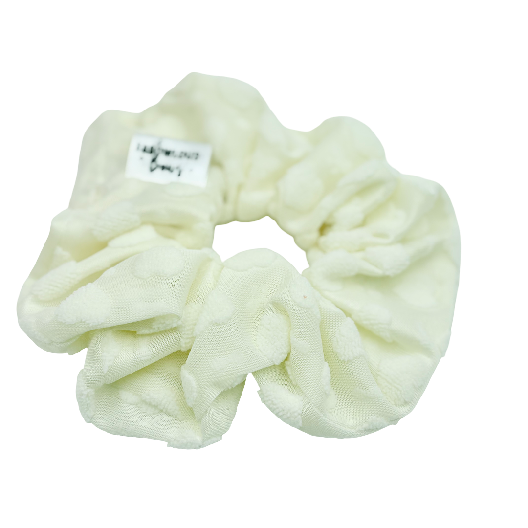 White Fuzzy Hearts - Scrunchie - 3 for $25