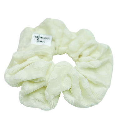 White Fuzzy Hearts - Scrunchie - 3 for $25