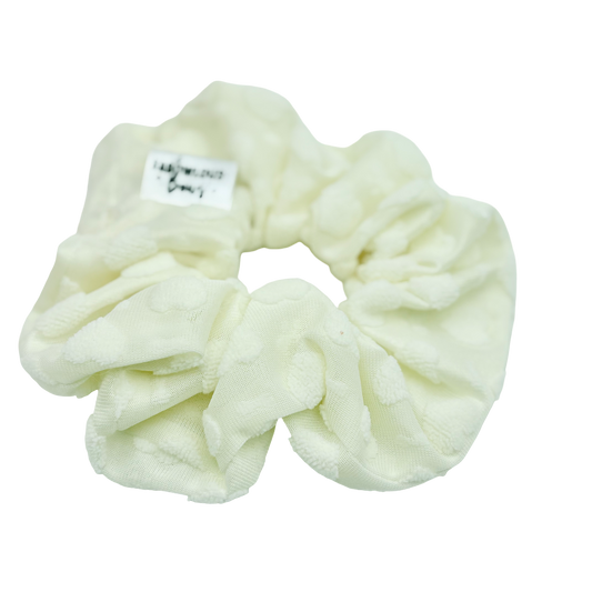 White Fuzzy Hearts - Scrunchie - 3 for $25