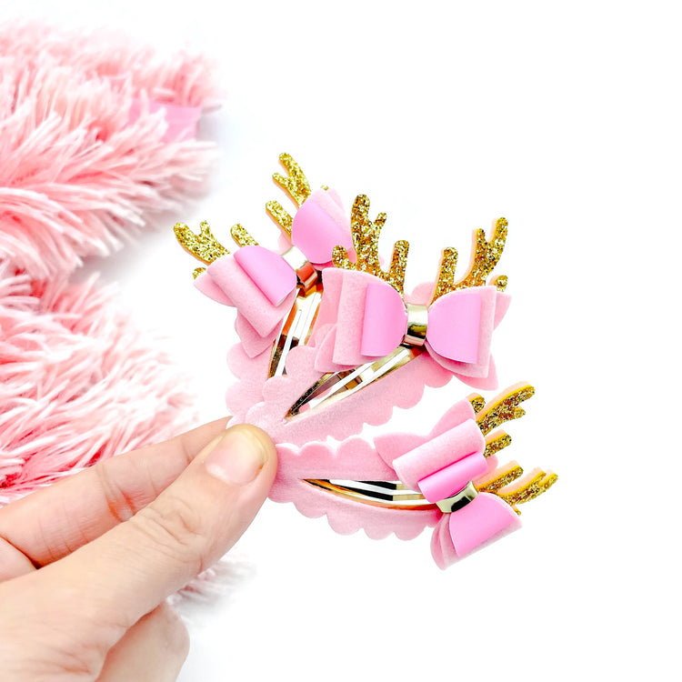 Pink Velvet Reindeer // Deluxe Clip