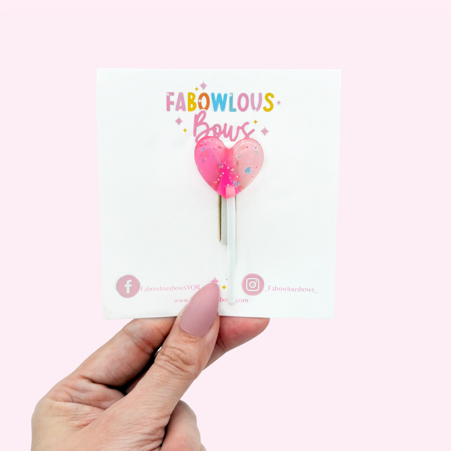 Heart Lollipop Hairclip - Glitter Pink/Hot Pink